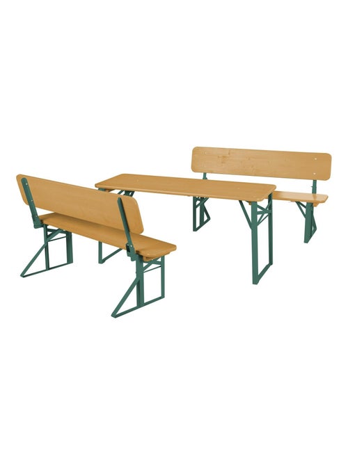 Tavolo e 2 panche con schienale per bambini – set pieghevole in legno massello FSC "Roba Outdoor" - Kiabi