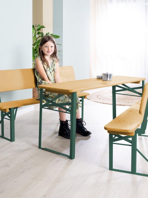 Tavolo e 2 panche con schienale per bambini – set pieghevole in legno massello FSC "Roba Outdoor" - Kiabi