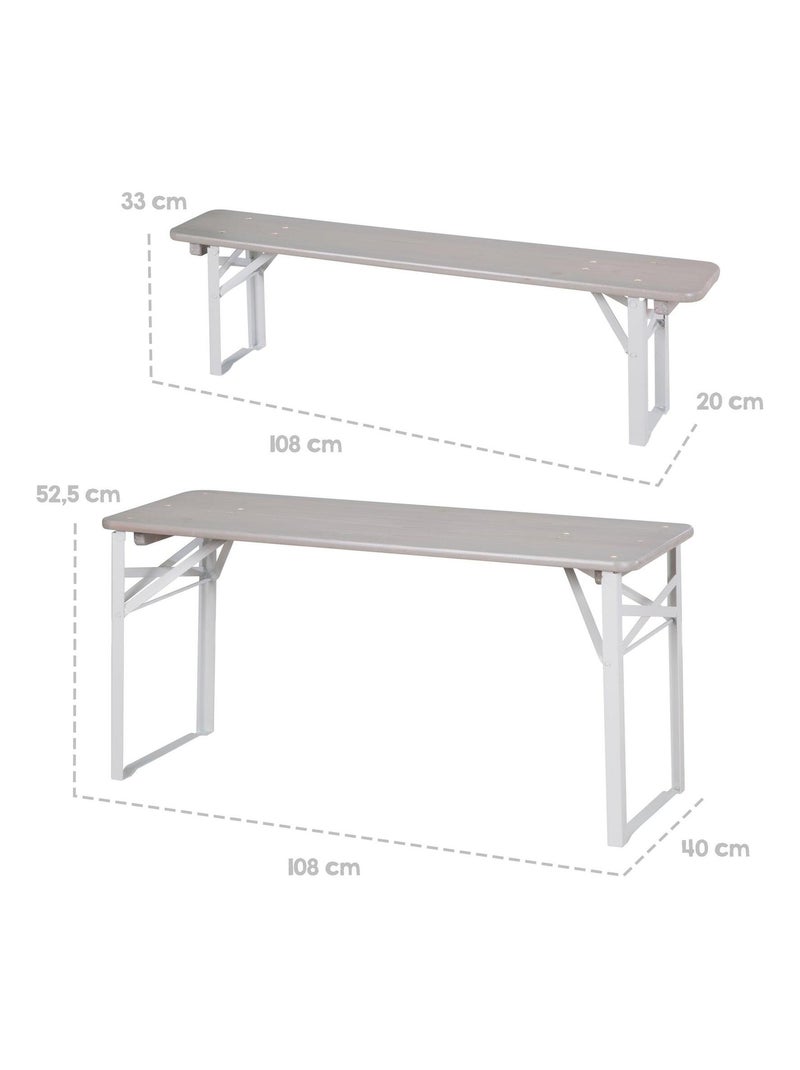 Tavolo e 2 panche per bambini – set pieghevole in legno massello FSC "Roba Outdoor" Grigio - Kiabi