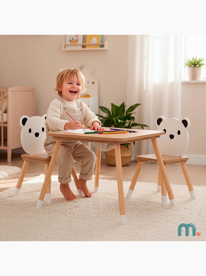 Tavolo e 2 sedie bimbi legno con contenitore Mamabrum Beige - Kiabi