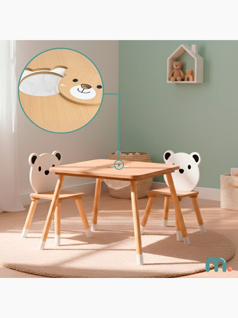 Tavolo e 2 sedie bimbi legno con contenitore Mamabrum Beige - Kiabi