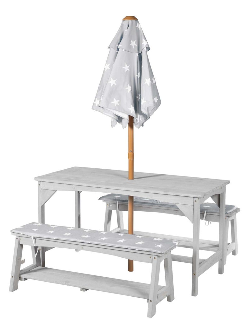 Tavolo e panche da giardino con parasole e 2 cuscini per bambini "Roba Outdoor+" Grigio - Kiabi