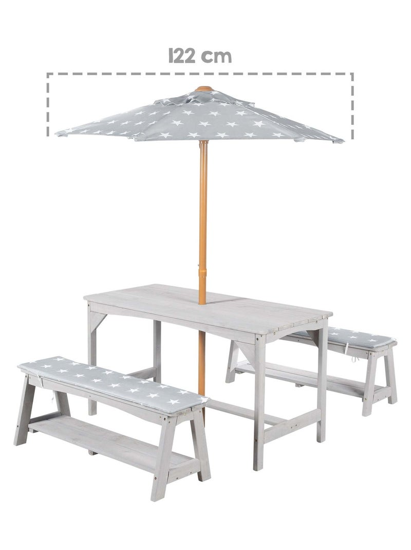 Tavolo e panche da giardino con parasole e 2 cuscini per bambini "Roba Outdoor+" Grigio - Kiabi