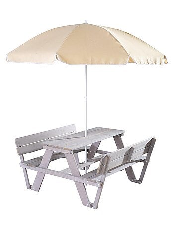 Tavolo picnic per bambini con panche con schienale + 2 cuscini e parasole "Roba Picnic for 4