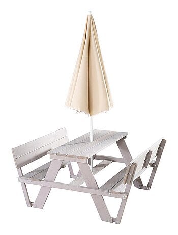 Tavolo picnic per bambini con panche con schienale + 2 cuscini e parasole "Roba Picnic for 4