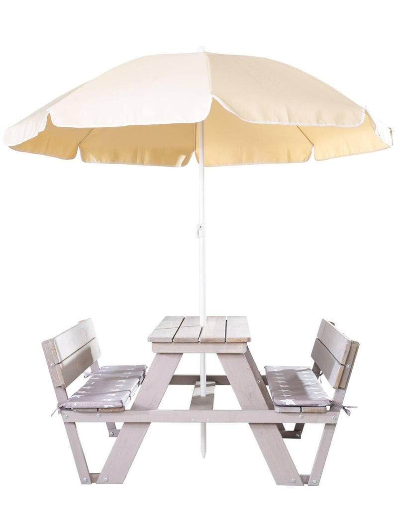 Tavolo picnic per bambini con panche con schienale + 2 cuscini e parasole "Roba Picnic for 4" Grigio giallo - Kiabi