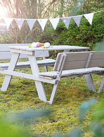 Tavolo picnic per bambini in legno massello + 2 cuscini "Roba Picnic for 4