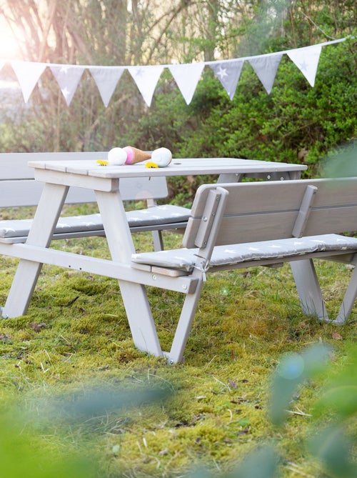 Tavolo picnic per bambini in legno massello + 2 cuscini "Roba Picnic for 4" - Kiabi