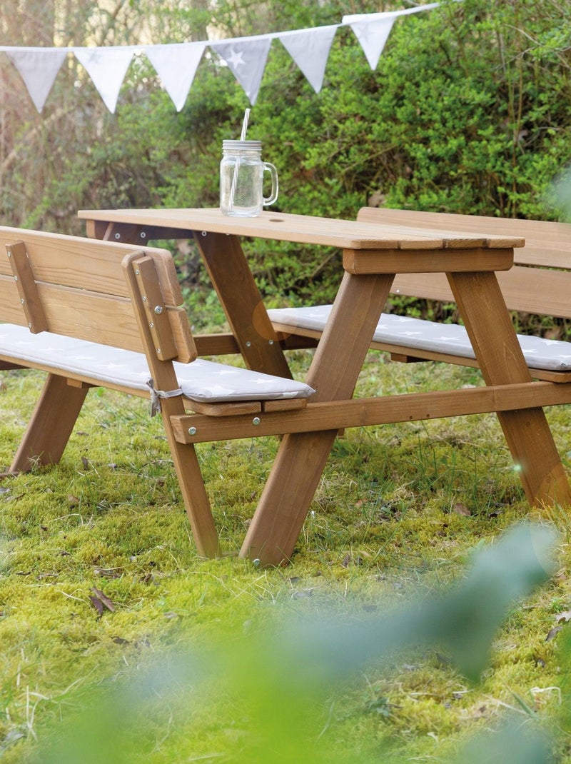 Tavolo picnic per bambini in legno massello + 2 cuscini "Roba Picnic for 4" Marrone - Kiabi