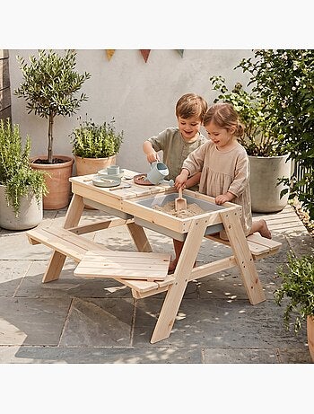 Tavolo sabbia e acqua in legno massello per picnic – 4 posti "Roba Outdoor+ Play