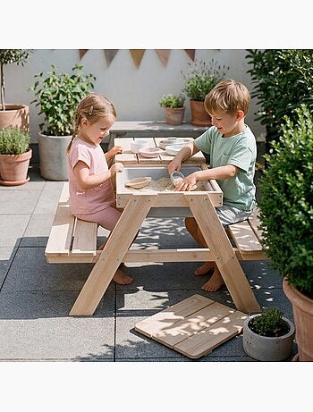 Tavolo sabbia e acqua in legno massello per picnic – 4 posti "Roba Outdoor+ Play