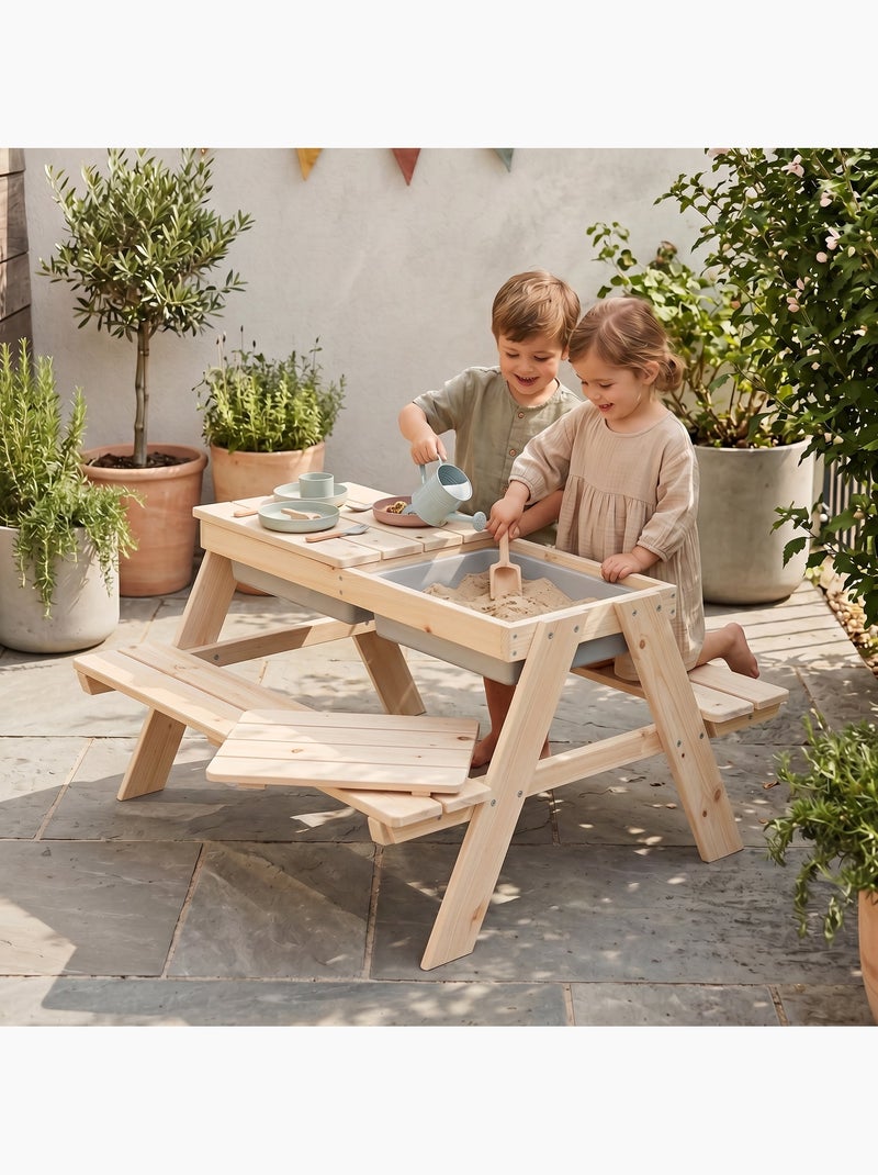 Tavolo sabbia e acqua in legno massello per picnic – 4 posti "Roba Outdoor+ Play" Legno naturale - Kiabi