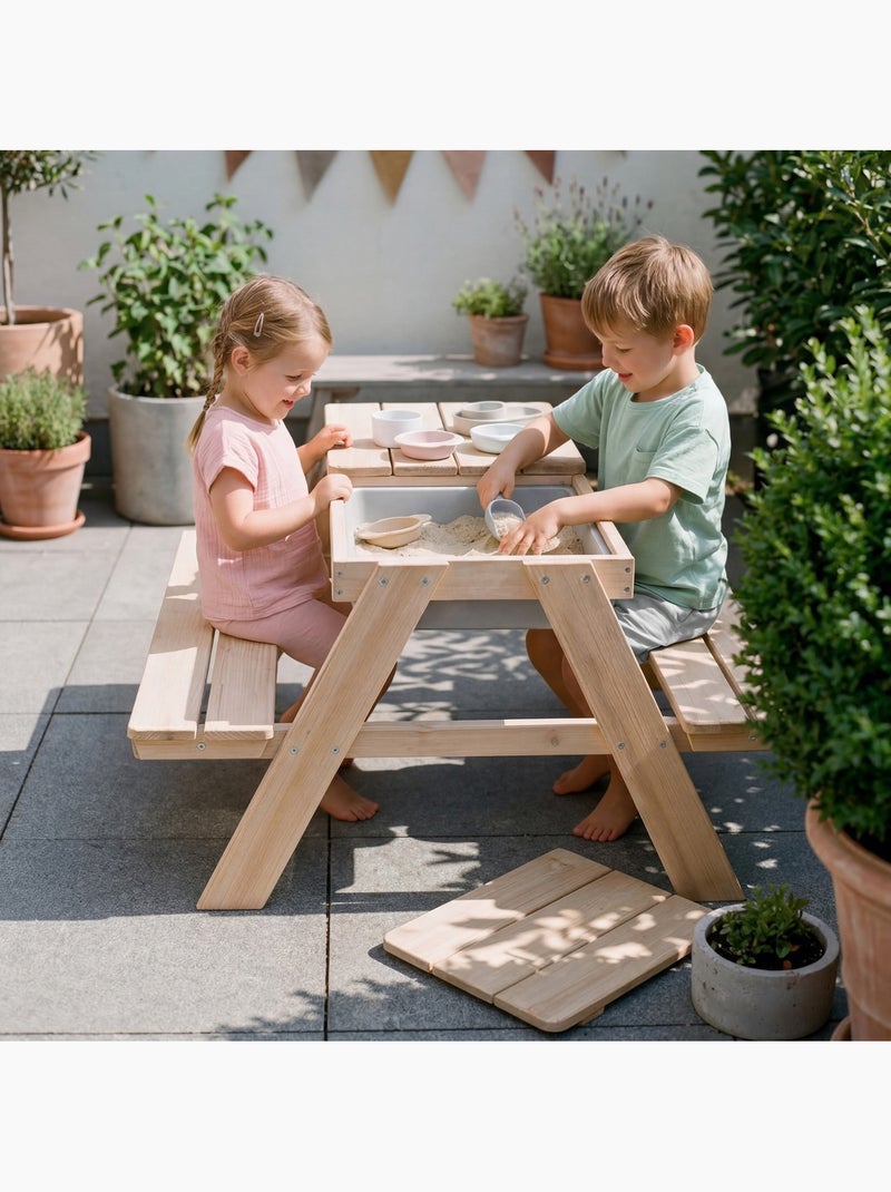 Tavolo sabbia e acqua in legno massello per picnic – 4 posti "Roba Outdoor+ Play" Legno naturale - Kiabi
