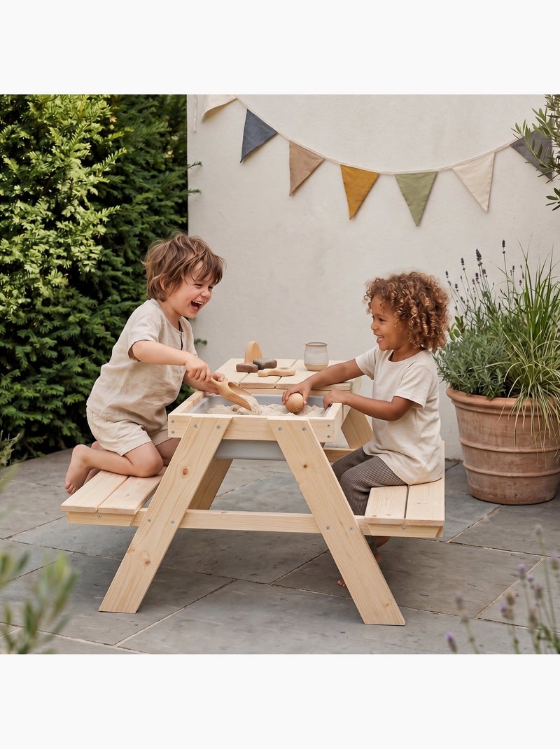 Tavolo sabbia e acqua in legno massello per picnic – 4 posti "Roba Outdoor+ Play" Legno naturale - Kiabi