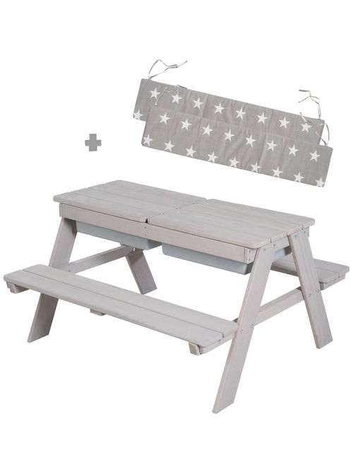 Tavolo sabbia e acqua in legno massello per picnic con 2 cuscini – 4 posti "Roba Outdoor+ Play" - Kiabi