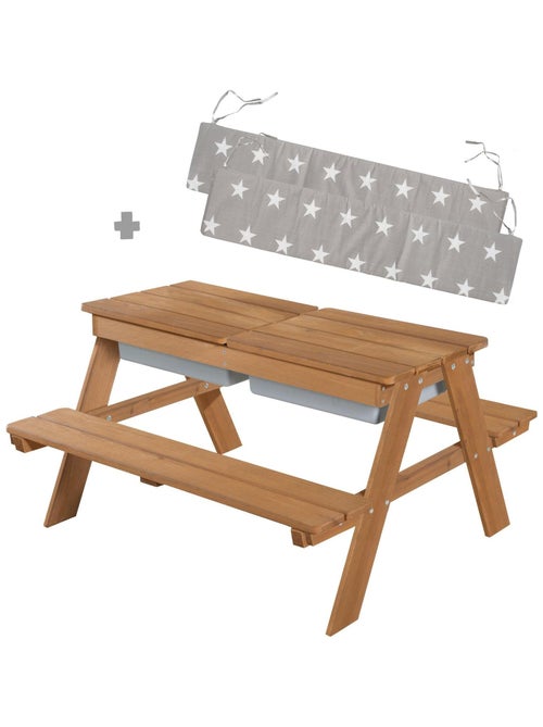 Tavolo sabbia e acqua in legno massello per picnic con 2 cuscini – 4 posti "Roba Outdoor+ Play" - Kiabi