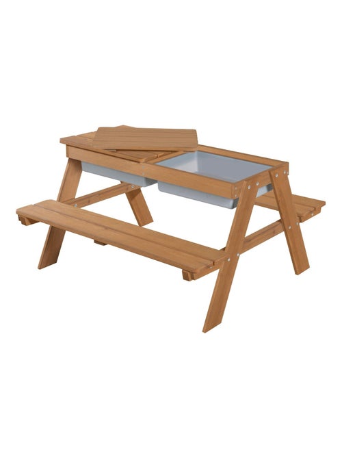 Tavolo sabbia e acqua in legno massello per picnic con 2 cuscini – 4 posti "Roba Outdoor+ Play" - Kiabi