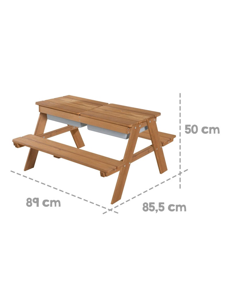 Tavolo sabbia e acqua in legno massello per picnic con 2 cuscini – 4 posti "Roba Outdoor+ Play" Marrone - Kiabi