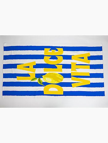 Telo Mare 100x180 cm 100% Poliestere | La Dolce Vita Limone Strisce Blu & Giallo Mediterraneo XL