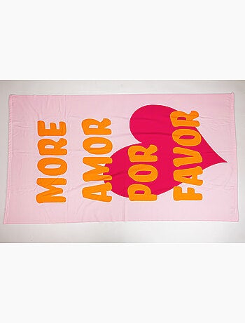 Telo Mare 100x180 cm 100% Poliestere | More Amor Por Favor Rosa Fucsia Arancione Cuore XL | Asciugat