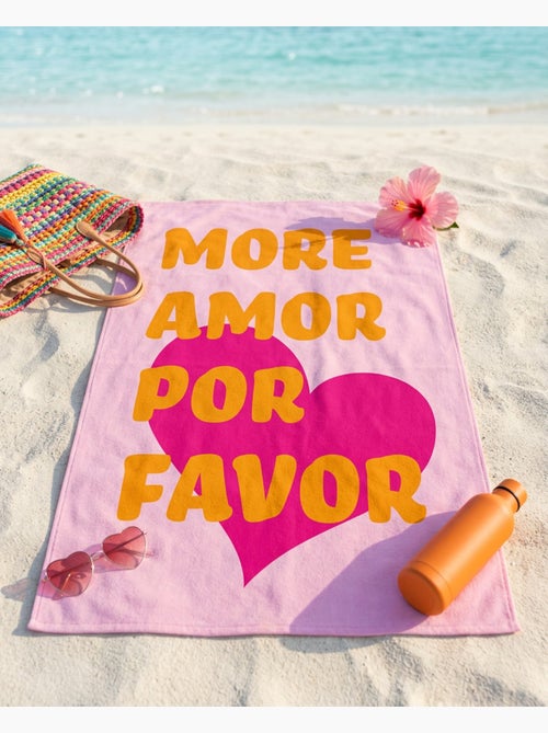 Telo Mare 100x180 cm 100% Poliestere | More Amor Por Favor Rosa Fucsia Arancione Cuore XL | Asciugat - Kiabi