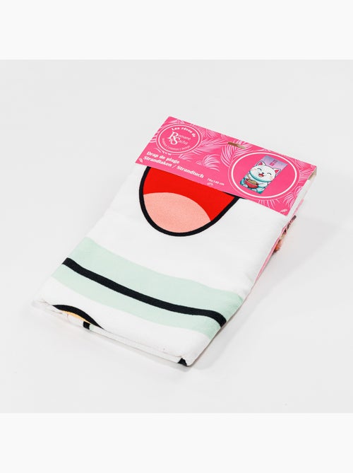 Telo Mare 70x140 cm 100% Poliestere | Gatto Kawaii Ramen Ciotola Rossa Kanji Giapponese Rosa | Asciu - Kiabi