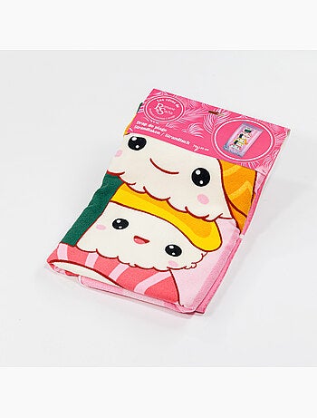 Telo Mare 70x140 cm 100% Poliestere | Kawaii Sushi & Rolls Impilati Rosa Strisce Giapponese