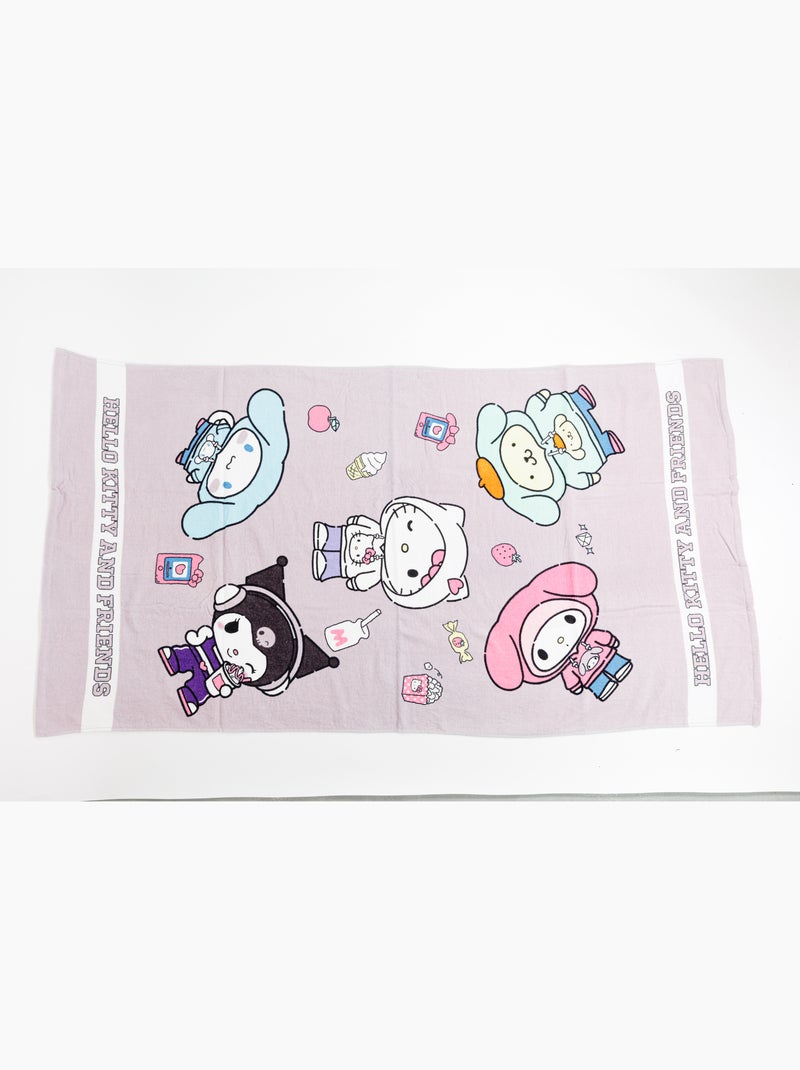 Telo Mare Hello Kitty and Friends Sanrio 90x170 cm 100% Cotone | Kuromi Cinnamoroll My Melody Pompom Nero Malva - Kiabi