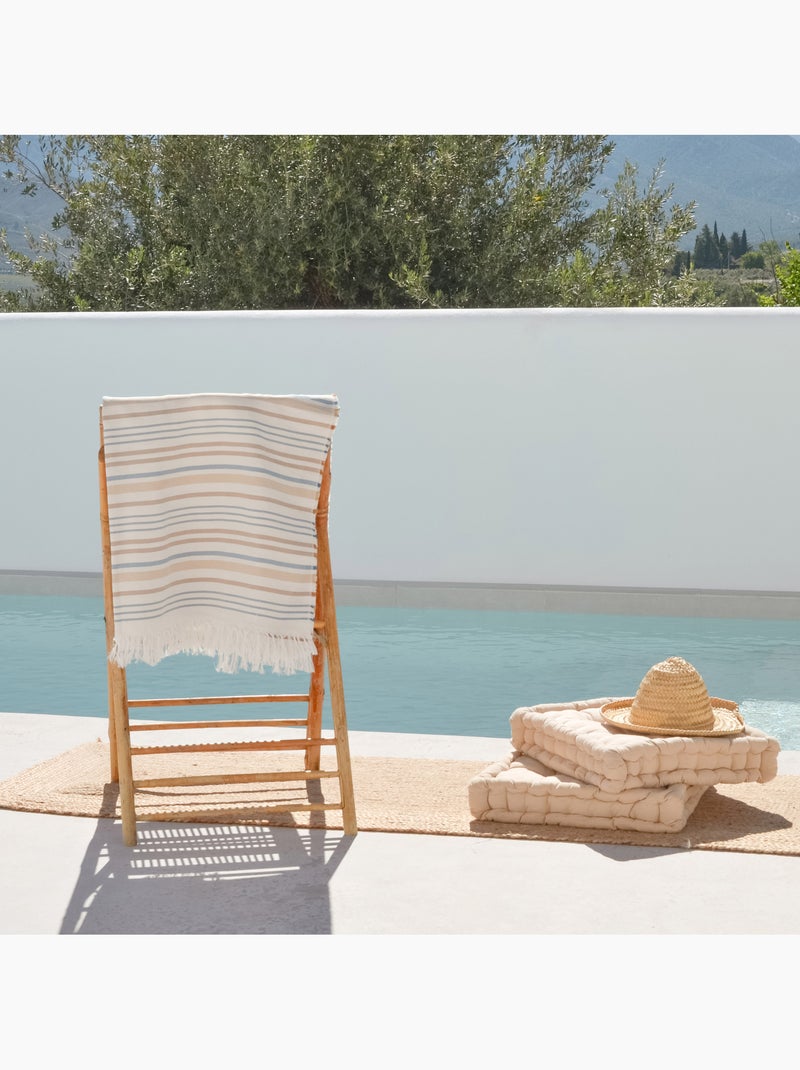 Telo pareo da spiaggia, tessuto in rilievo, fouta - Gamusi. Bianco Azzurro cielo Grigio - Kiabi