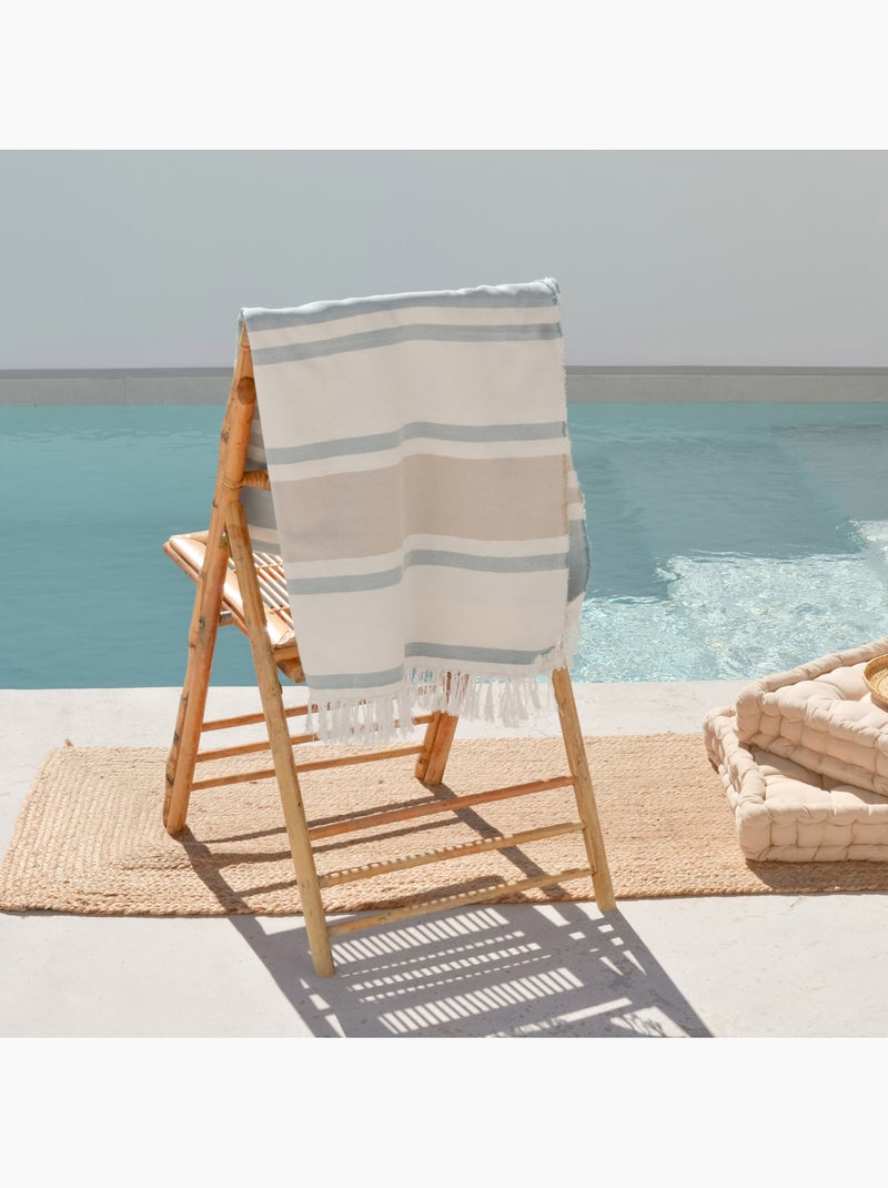 Telo pareo da spiaggia, tessuto in rilievo, fouta - Gamusi. Bianco Blu - Kiabi