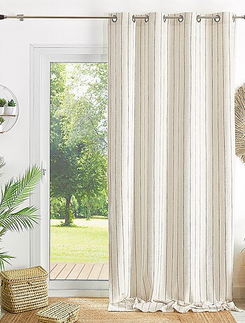 Tenda 100% cotone a righe beige LOURMARIN
