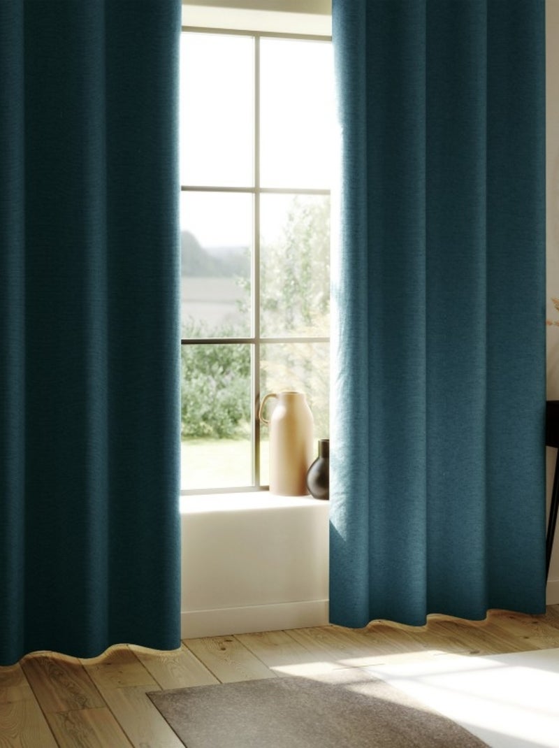Tenda 100% oscurante rivestita in lino Blu pavone - Kiabi