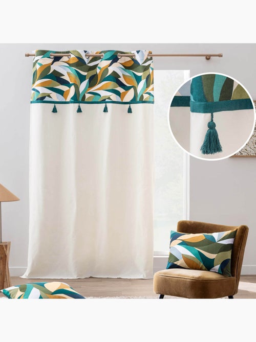 Tenda a occhielli in policotone con top grafico a fogliame e nappe - Kiabi