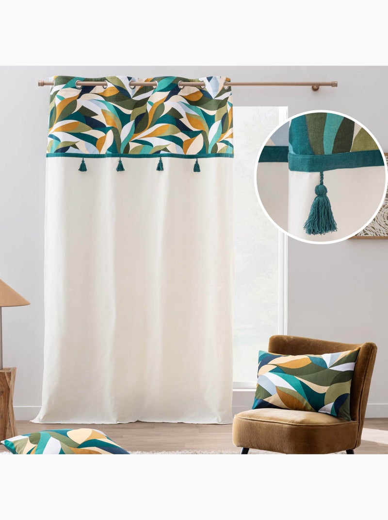 Tenda a occhielli in policotone con top grafico a fogliame e nappe Blu - Kiabi