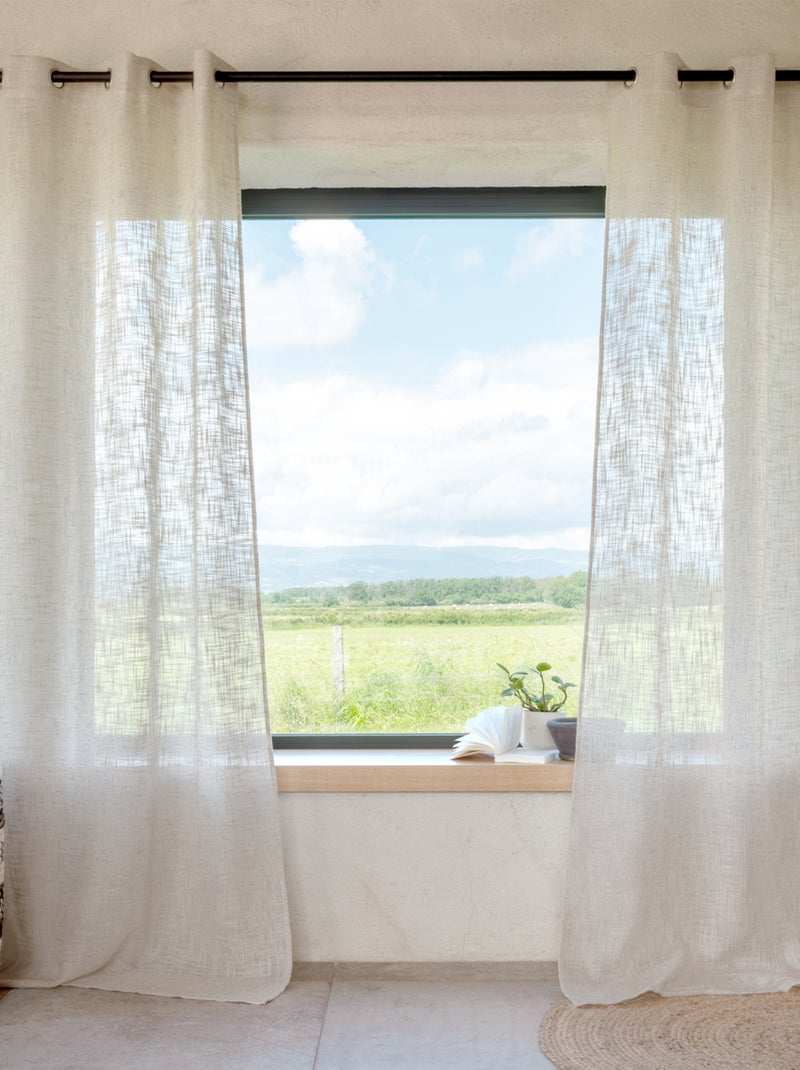 Tenda ad occhielli effetto lino naturale Beige chiaro - Kiabi