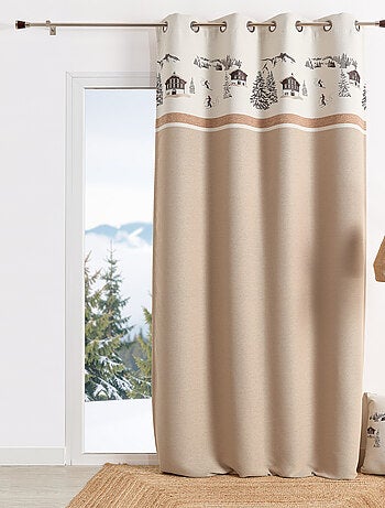Tenda ad occhielli in jacquard con motivo di chalet e abeti