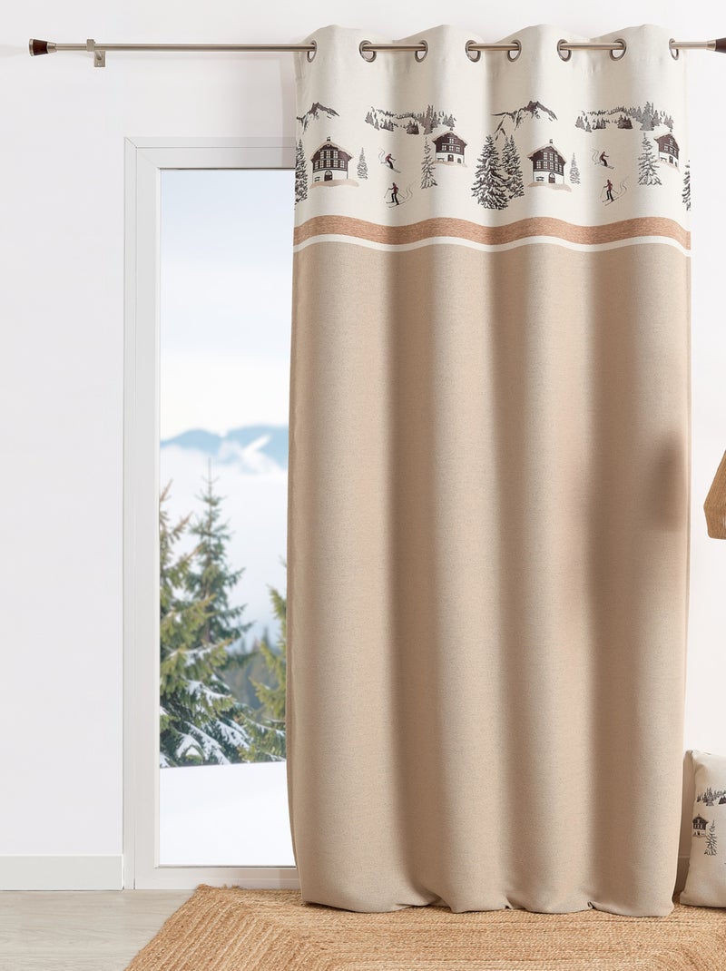 Tenda ad occhielli in jacquard con motivo di chalet e abeti Beige - Kiabi