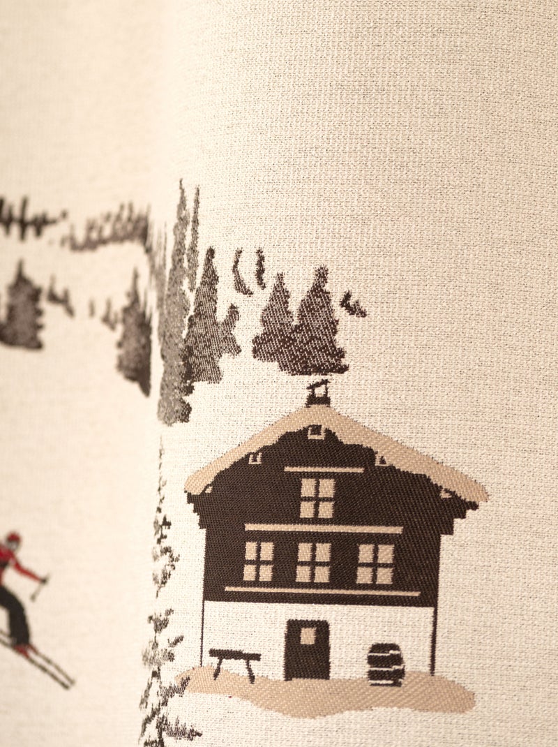 Tenda ad occhielli in jacquard con motivo di chalet e abeti Beige - Kiabi