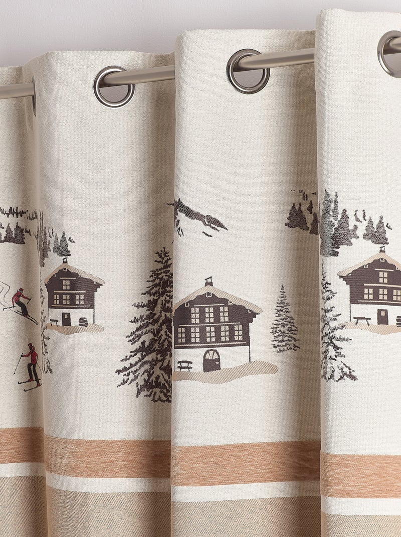 Tenda ad occhielli in jacquard con motivo di chalet e abeti Beige - Kiabi
