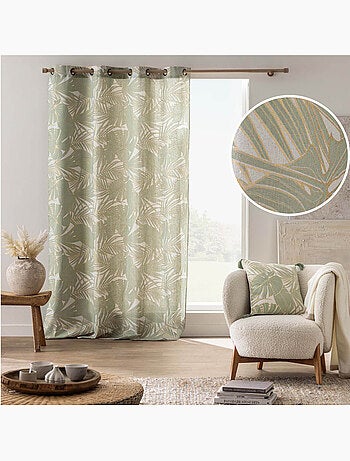 Tenda ad occhielli in policotone con foglie metalliche