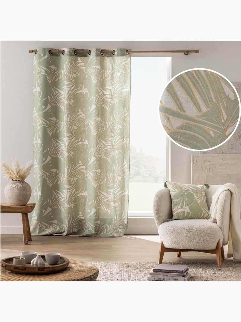 Tenda ad occhielli in policotone con foglie metalliche Verde - Kiabi