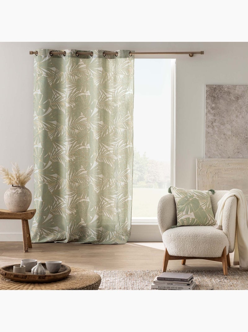 Tenda ad occhielli in policotone con foglie metalliche Verde - Kiabi