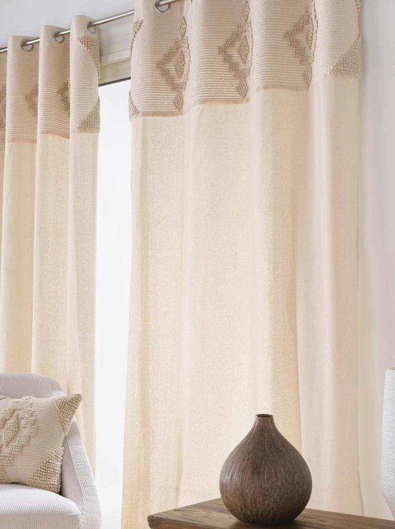 Tenda ad occhielli in policotone con striscia decorativa Legno naturale - Kiabi