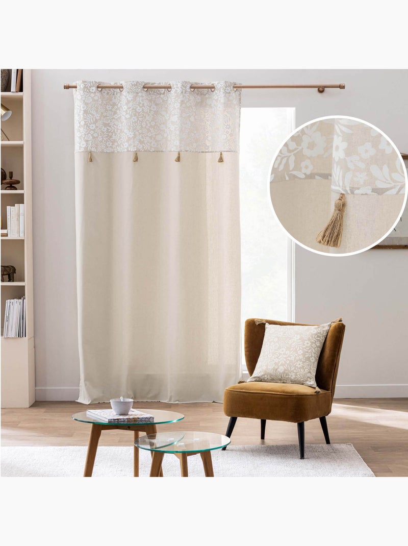 Tenda ad occhiello in policotone con top floreale e nappine Legno naturale - Kiabi