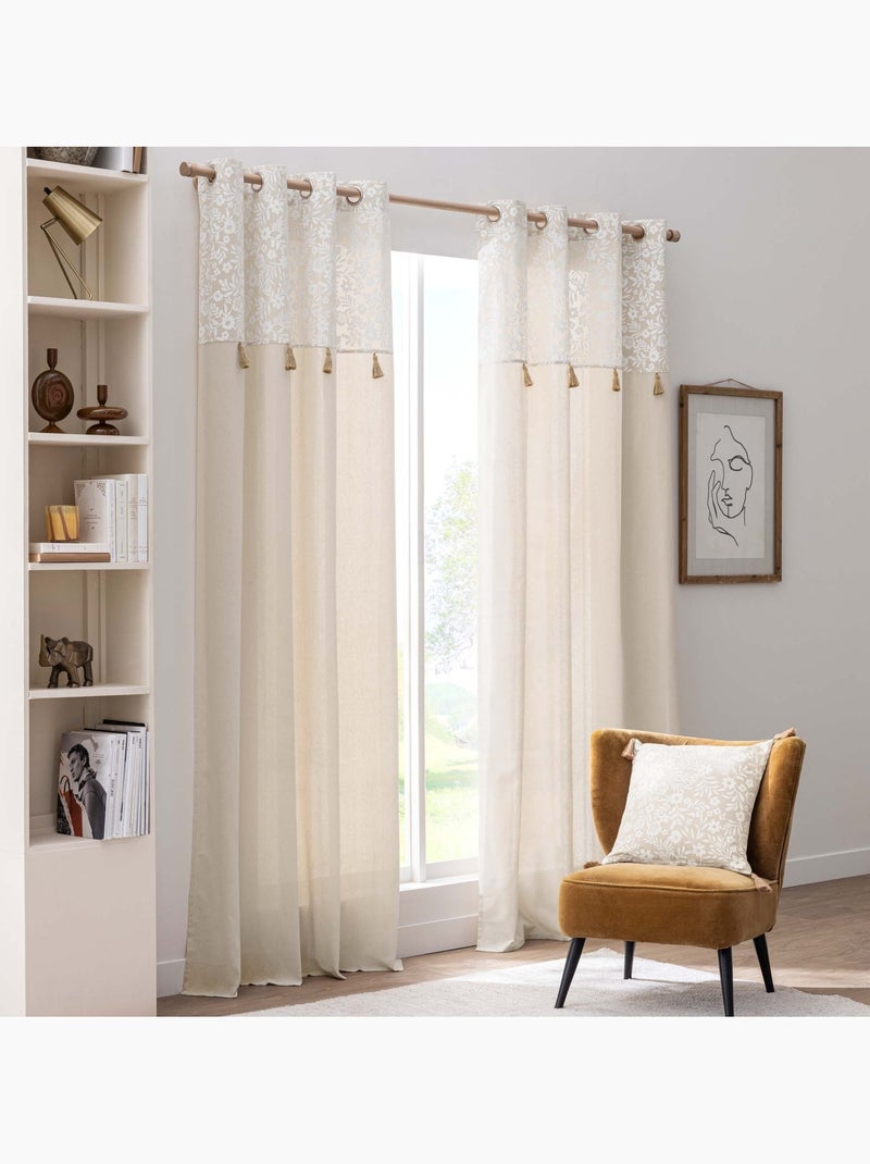 Tenda ad occhiello in policotone con top floreale e nappine Legno naturale - Kiabi