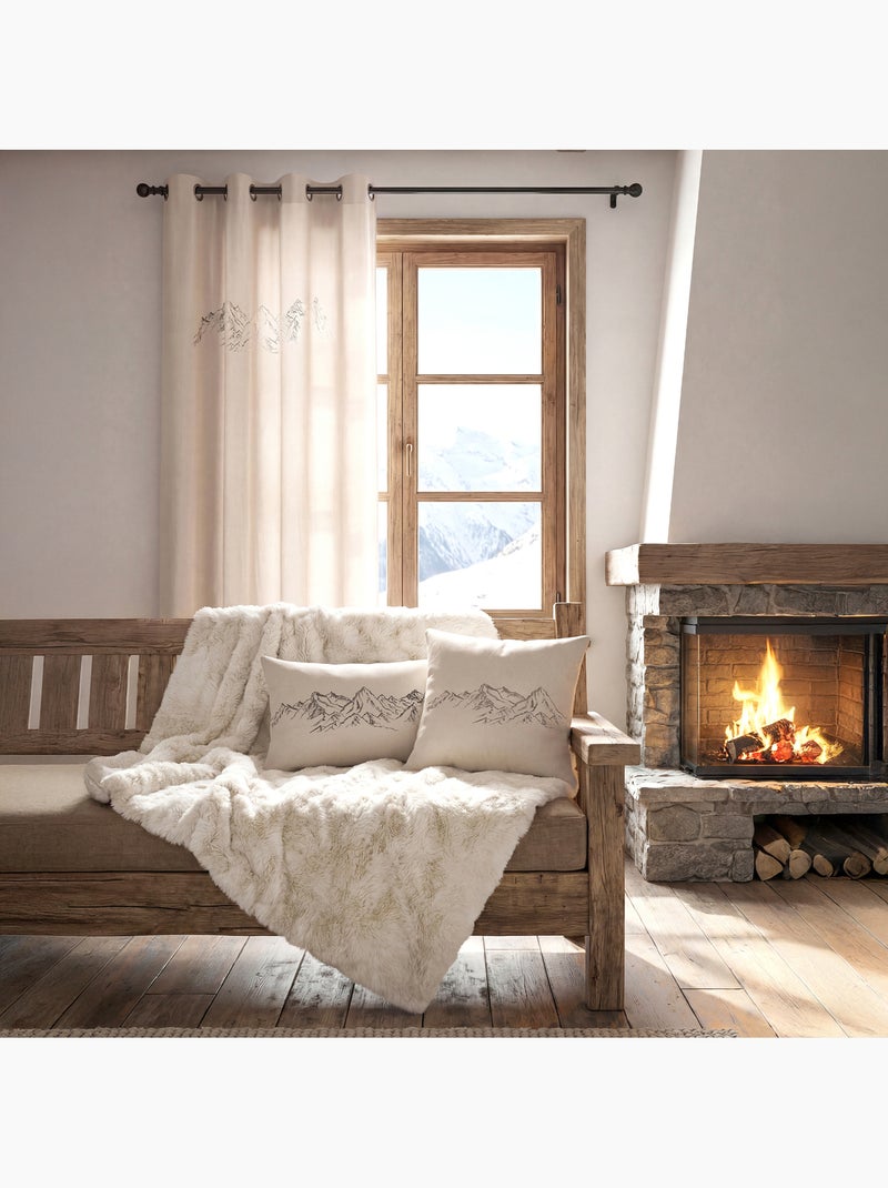 Tenda filtrante con motivo montano e occhielli, effetto lana Legno naturale - Kiabi