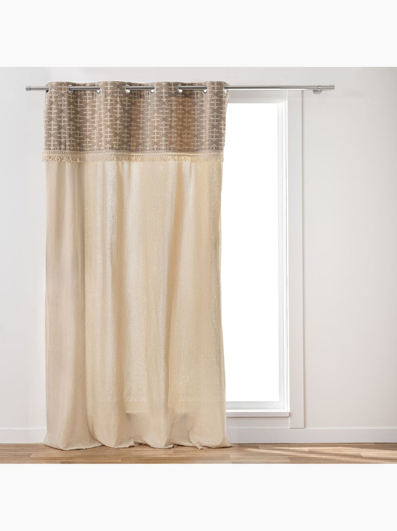 Tenda filtrante con occhielli in policotone, con motivo jacquard e frange Legno naturale - Kiabi