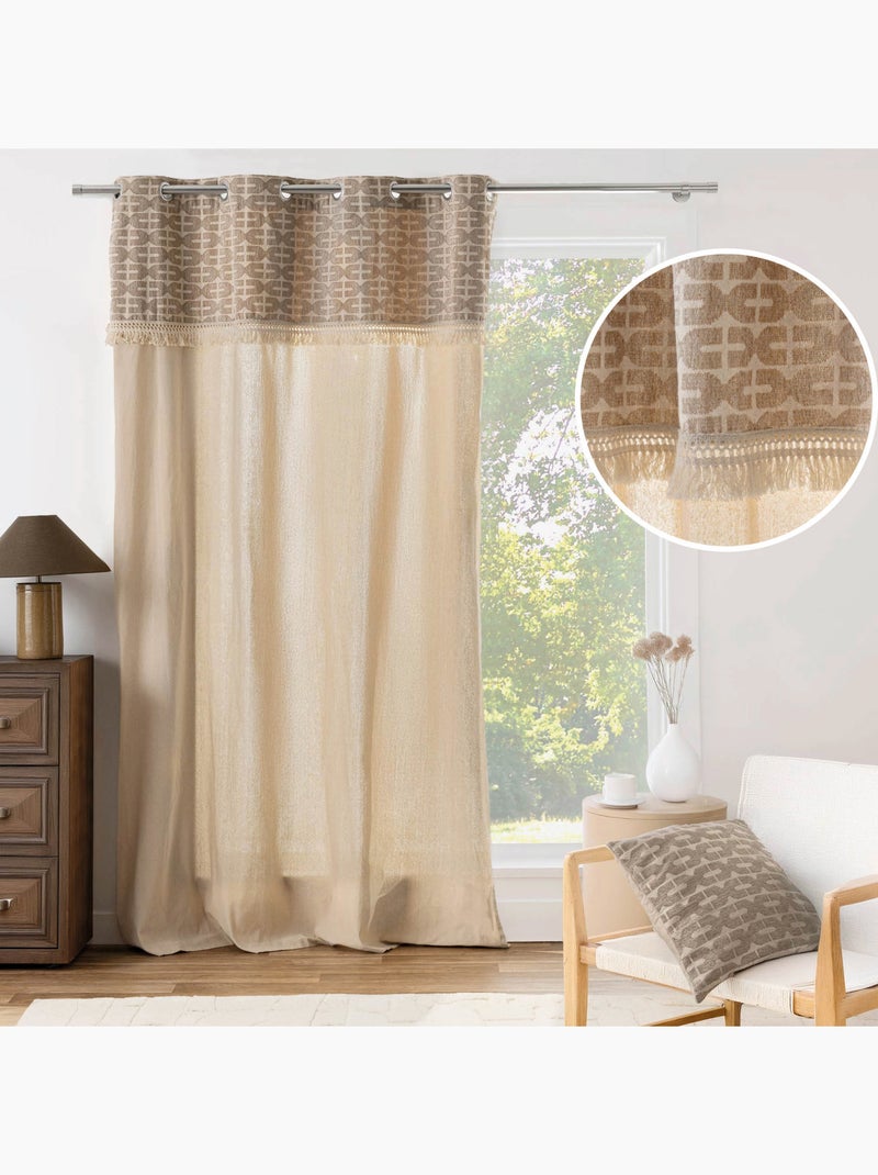 Tenda filtrante con occhielli in policotone, con motivo jacquard e frange Legno naturale - Kiabi