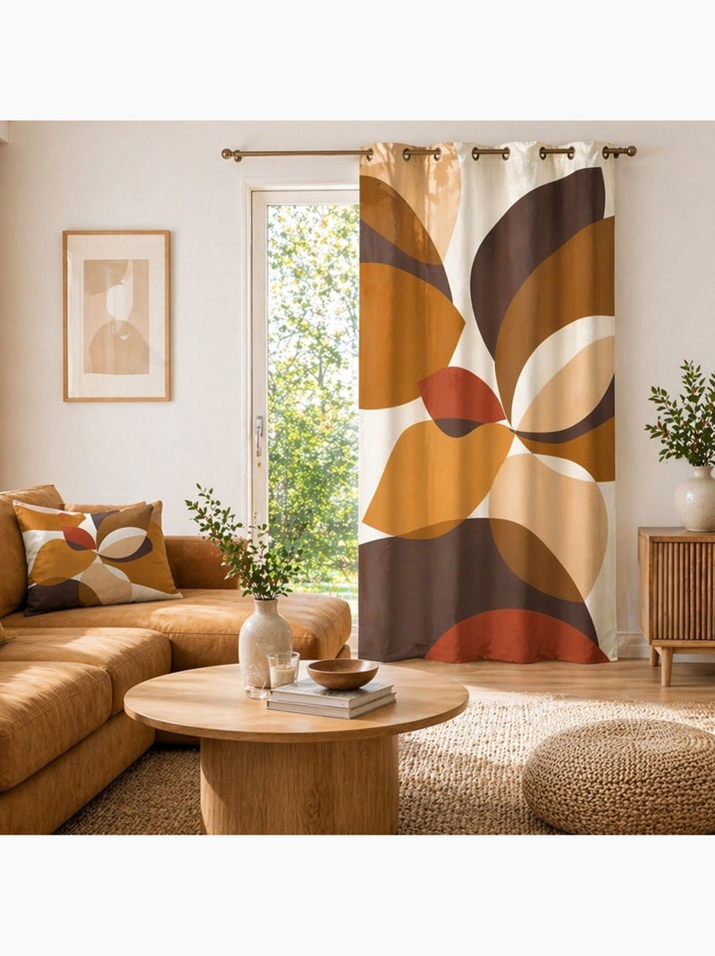 Tenda filtrante con occhielli in policotone con stampa geometrica Marrone - Kiabi
