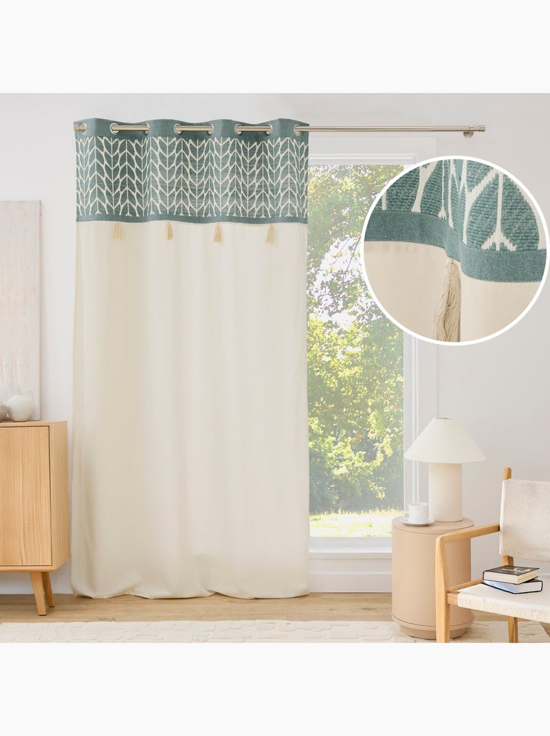Tenda filtrante con occhielli in policotone jacquard con pompon Verde - Kiabi